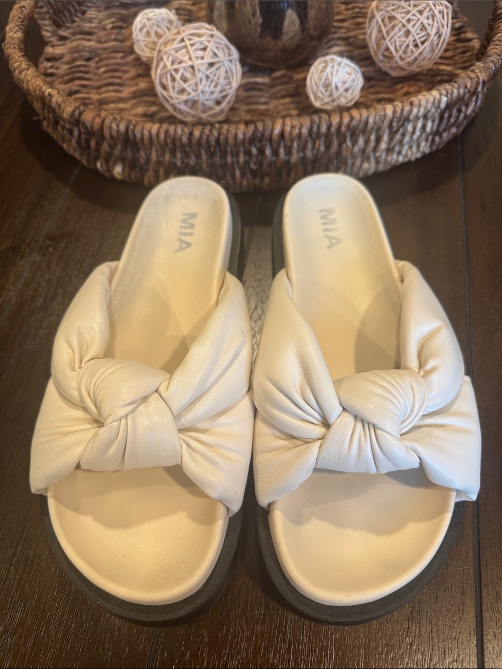 MIA Cream Knotted Slide Sandals